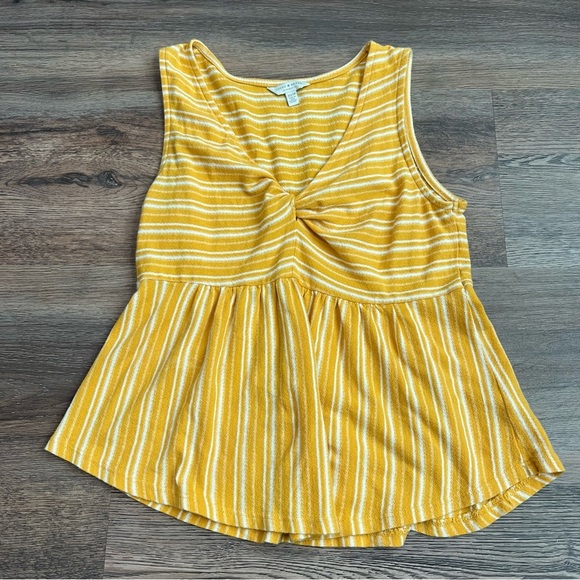 Lucky Brand Tops - Lucky Brand Yellow & White Striped Twist Front Peplum Tank Top Size XS